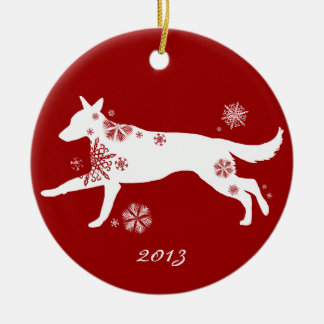 Snowflake White German Shepherd Dog Ceramic Ornament