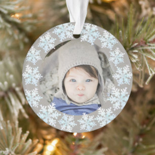 Snowflake White Opal 2 Sided Photo Grandparents Ornament