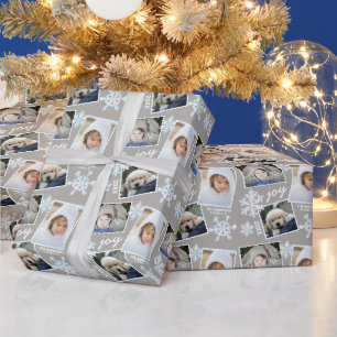 Snowflake White Opal Elegant Christmas 3 Photo Wrapping Paper