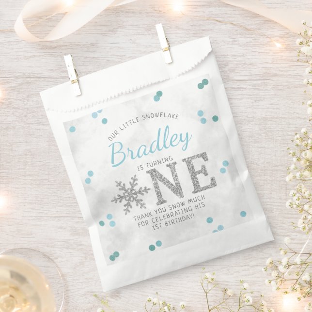 Snowflake Winter 1st Birthday Favour Bag (Clipped)