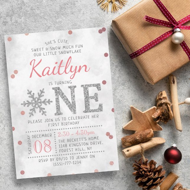 Snowflake Winter 1st Birthday Invitation (Creator Uploaded)