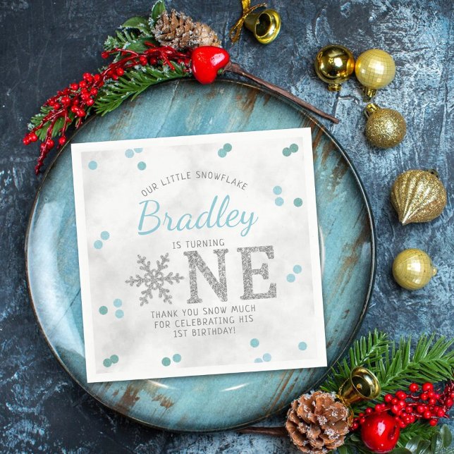 Snowflake Winter 1st Birthday Napkin (Creator Uploaded)