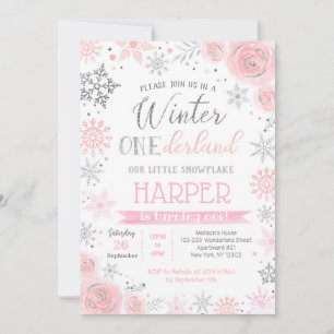 Snowflake Winter 1st Birthday Party Invitations