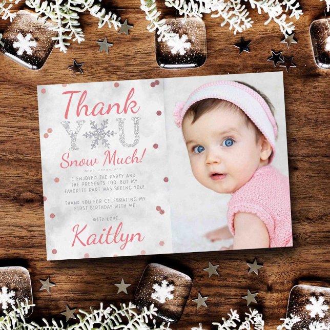 Snowflake Winter 1st Birthday Thank You Foil Cards (Creator Uploaded)