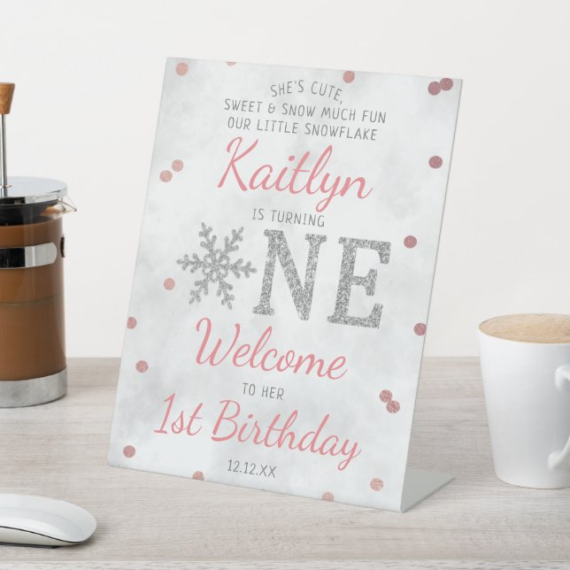 Snowflake Winter 1st Birthday Welcome Pedestal Sign (In SItu)