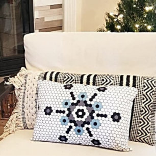Snowflake Winter Blue Gray Tile Holiday Accent Pillow