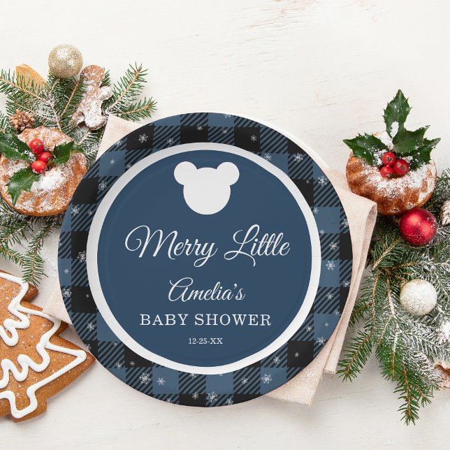 Snowflake Winter Blue Plaid Baby Shower Paper Plate (Creator Uploaded)