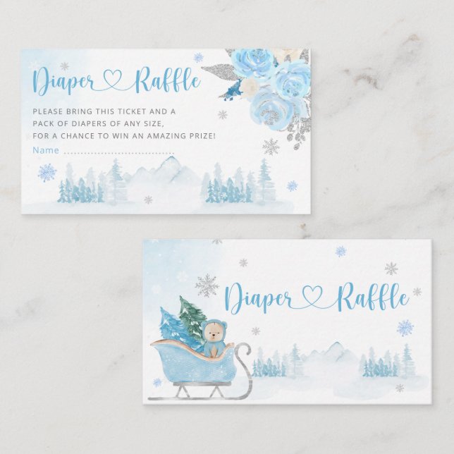Snowflake Winter Boho Teddy Bear Diaper Raffle Enclosure Card (Front/Back)