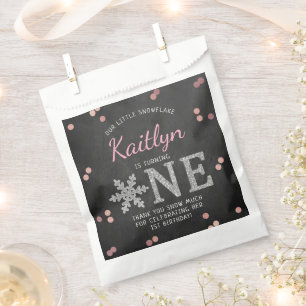 Snowflake Winter Chalkboard 1st Birthday Favour Bag