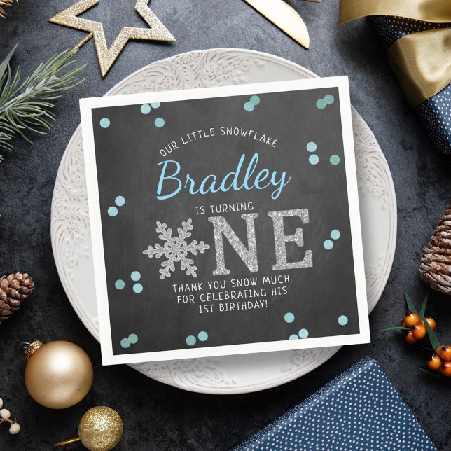 Snowflake Winter Chalkboard 1st Birthday Napkin (Creator Uploaded)