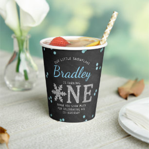 Snowflake Winter Chalkboard 1st Birthday Paper Cups