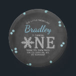 Snowflake Winter Chalkboard 1st Birthday Paper Plate<br><div class="desc">Celebrate in style with these fun and modern 1st birthday party paper plates. The design is easy to personalize with your own wording and your family and friends will be thrilled when they see these fabulous paper plates. Matching party items can be found in the collection.</div>