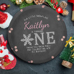 Snowflake Winter Chalkboard 1st Birthday Paper Plate<br><div class="desc">Celebrate in style with these fun and modern 1st birthday party paper plates. The design is easy to personalize with your own wording and your family and friends will be thrilled when they see these fabulous paper plates. Matching party items can be found in the collection.</div>