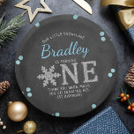 Snowflake Winter Chalkboard 1st Birthday Paper Plate<br><div class="desc">Celebrate in style with these fun and modern 1st birthday party paper plates. The design is easy to personalize with your own wording and your family and friends will be thrilled when they see these fabulous paper plates. Matching party items can be found in the collection.</div>