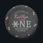 Snowflake Winter Chalkboard 1st Birthday Paper Plate<br><div class="desc">Celebrate in style with these fun and modern 1st birthday party paper plates. The design is easy to personalize with your own wording and your family and friends will be thrilled when they see these fabulous paper plates. Matching party items can be found in the collection.</div>