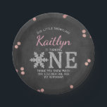 Snowflake Winter Chalkboard 1st Birthday Paper Plate<br><div class="desc">Celebrate in style with these fun and modern 1st birthday party paper plates. The design is easy to personalize with your own wording and your family and friends will be thrilled when they see these fabulous paper plates. Matching party items can be found in the collection.</div>