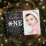 Snowflake Winter Chalkboard 1st Birthday Photo<br><div class="desc">Celebrate in style with these sweet and very trendy real foil pressed 1st birthday invitations. This design is easy to personalize with your special event wording and your guests will be thrilled when they receive these fabulous invites.</div>