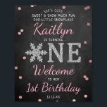 Snowflake Winter Chalkboard 1st Birthday Welcome Poster<br><div class="desc">Celebrate in style with this trendy birthday 1st welcome sign. The design is easy to personalize with your own wording and your family and friends will be thrilled when they see this fabulous party sign. Matching party items can be found in the collection.</div>