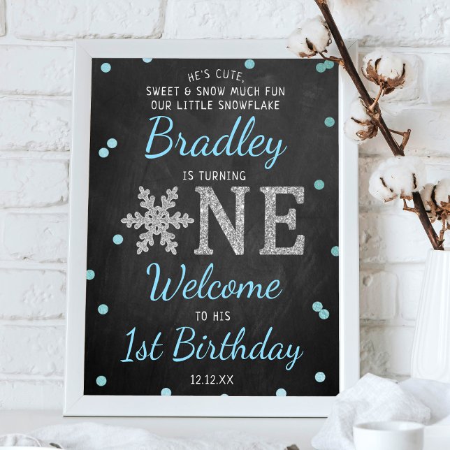 Snowflake Winter Chalkboard 1st Birthday Welcome Poster (Creator Uploaded)