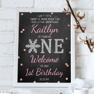 Snowflake Winter Chalkboard 1st Birthday Welcome Poster