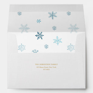 Snowflake Winter Envelope with Blue Watercolor 