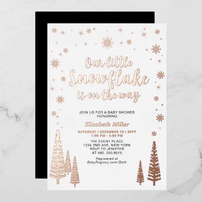Snowflake Winter Forest Baby Shower Real Foil (Front/Back)