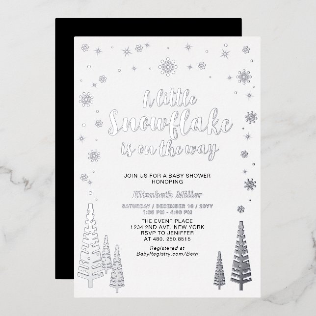 Snowflake Winter Forest Baby Shower Real Foil (Front/Back)