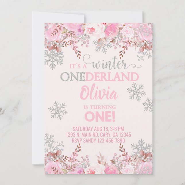 Snowflake winter girl 1st first birthday invite. invitation (Front)