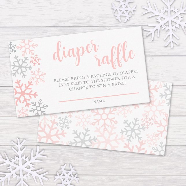 Snowflake Winter Girl Baby Shower Diaper Raffle Enclosure Card (Snowflake Winter Girl Baby Shower Diaper Raffle Enclosure Card)