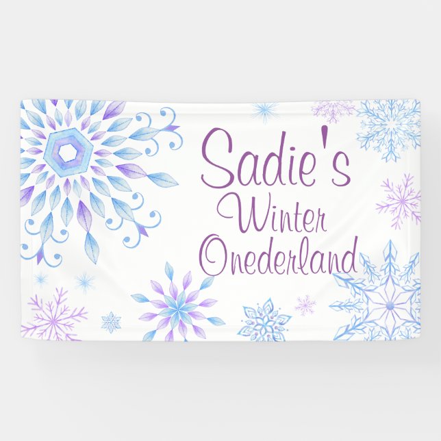Snowflake Winter One-Derland First Birthday Banner (Horizontal)