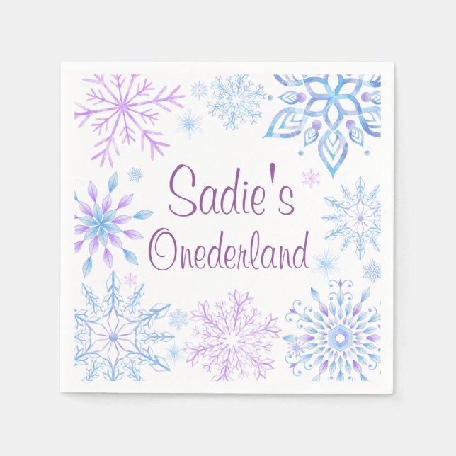 Snowflake Winter One-Derland First Birthday Napkin (Front)