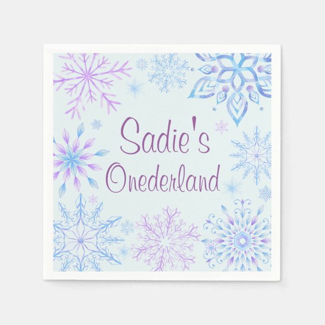 Snowflake Winter One-Derland First Birthday Napkin (Front)