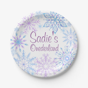 Snowflake Winter One-Derland First Birthday Paper Plate