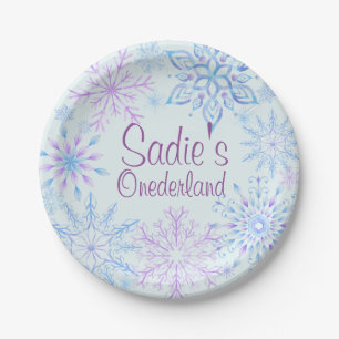 Snowflake Winter One-Derland First Birthday Paper Plate