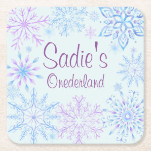 Snowflake Winter One-Derland First Birthday Square Paper Coaster