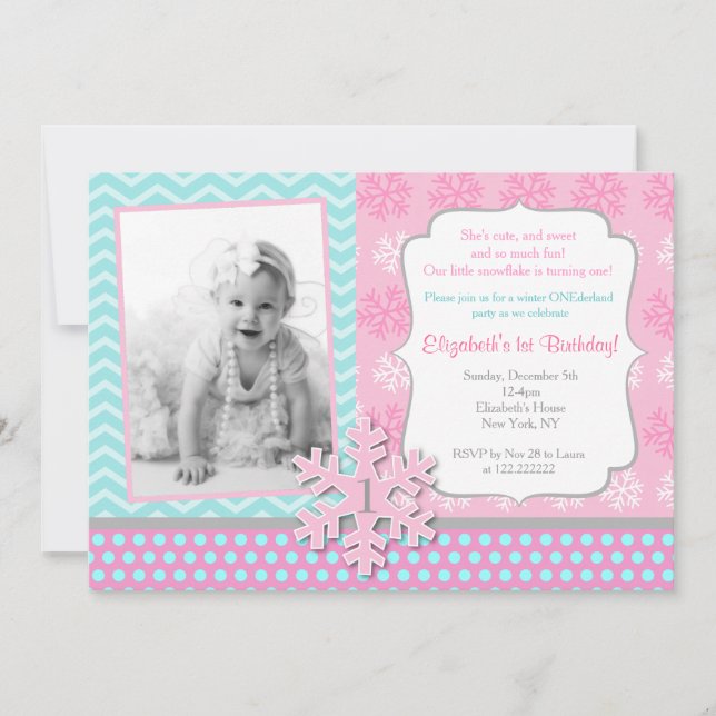 Snowflake Winter Onederland Birthday Invitation (Front)