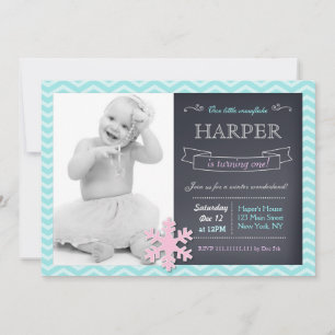 Snowflake Winter ONEderland Birthday Invitations