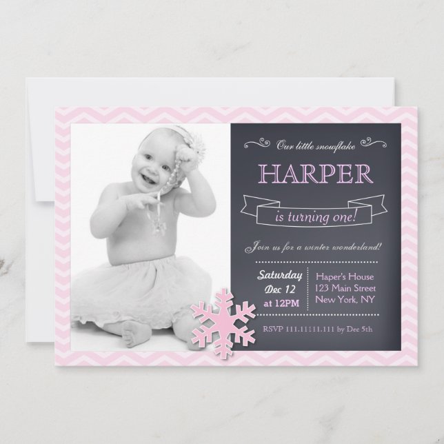 Snowflake Winter ONEderland  Birthday Invitations (Front)
