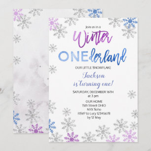 Snowflake Winter Onederland First Birthday Invite