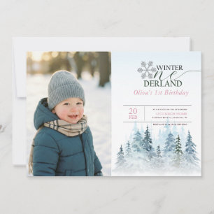 Snowflake Winter Onederland Kid Photo 1st Birthday Invitation
