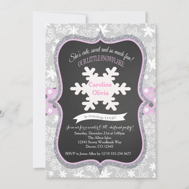 Snowflake Winter ONEderlandmBirthday Invitation (Front)