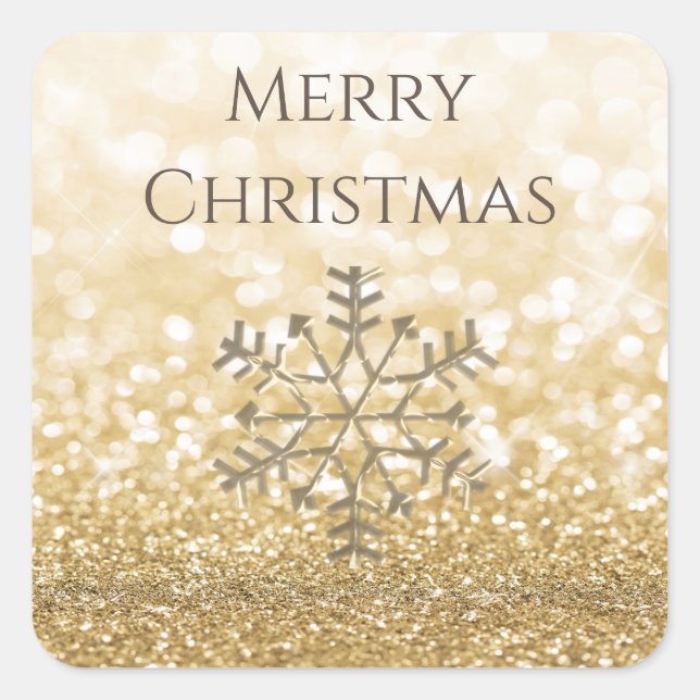 Snowflake winter Romantic Glittery sparkle gold Square Sticker (Front)