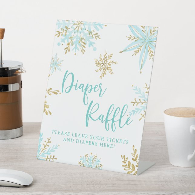Snowflake Winter Shower Diaper Raffle Pedestal Sig Sign (In SItu)