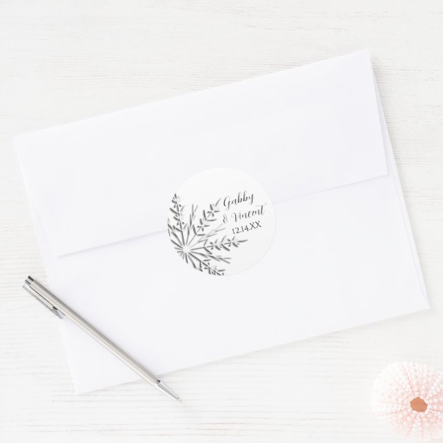 Snowflake Winter Wedding Classic Round Sticker (Envelope)
