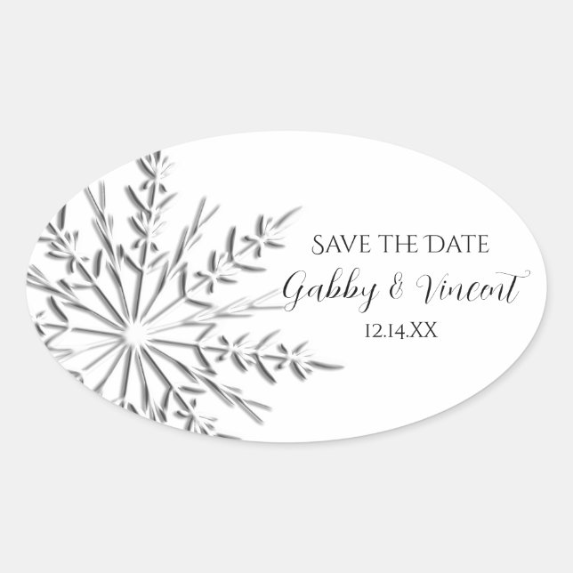 Snowflake Winter Wedding Save the Date Oval Sticker (Front)
