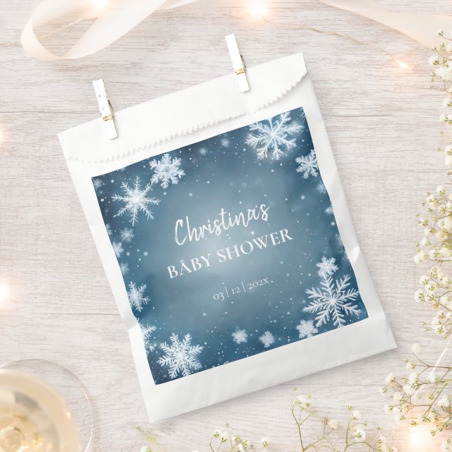 Snowflake Winter Wonderland Baby Shower Blue Favour Bag (Clipped)