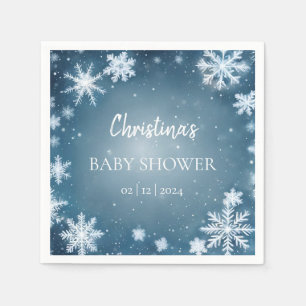 Snowflake Winter Wonderland Baby Shower Blue Napkin