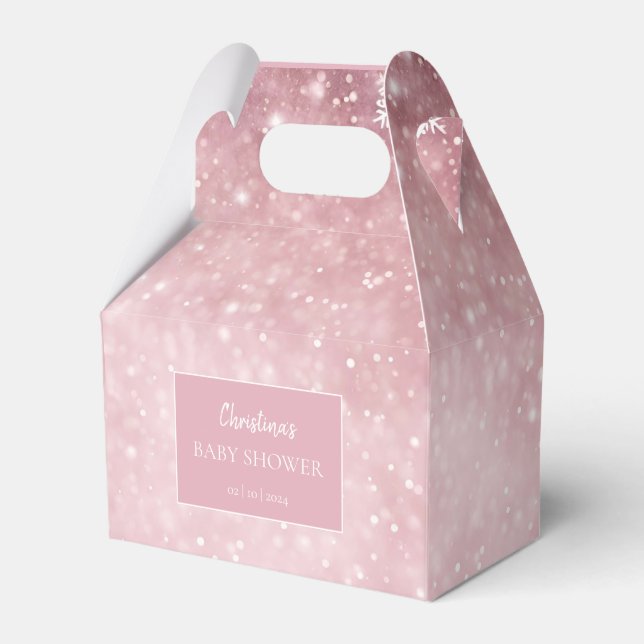 Snowflake Winter Wonderland Baby Shower Pink Favor Box (Front Side)