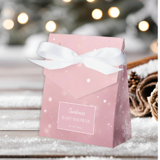 Snowflake Winter Wonderland Baby Shower Pink Favor Box