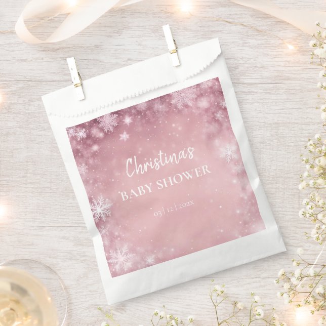 Snowflake Winter Wonderland Baby Shower Pink Favour Bag (Clipped)